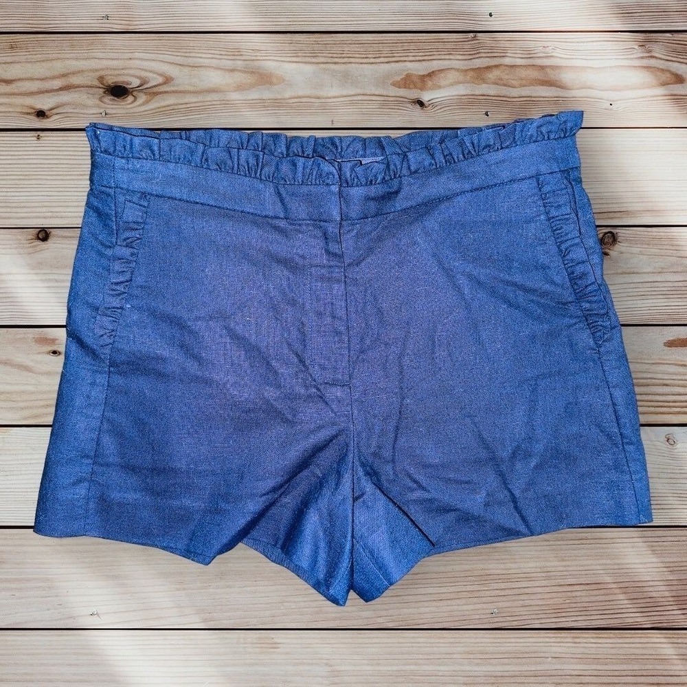 D4 J Crew Shorts Linen Navy‎ Blue Ruffle Size 6 Women's 3"